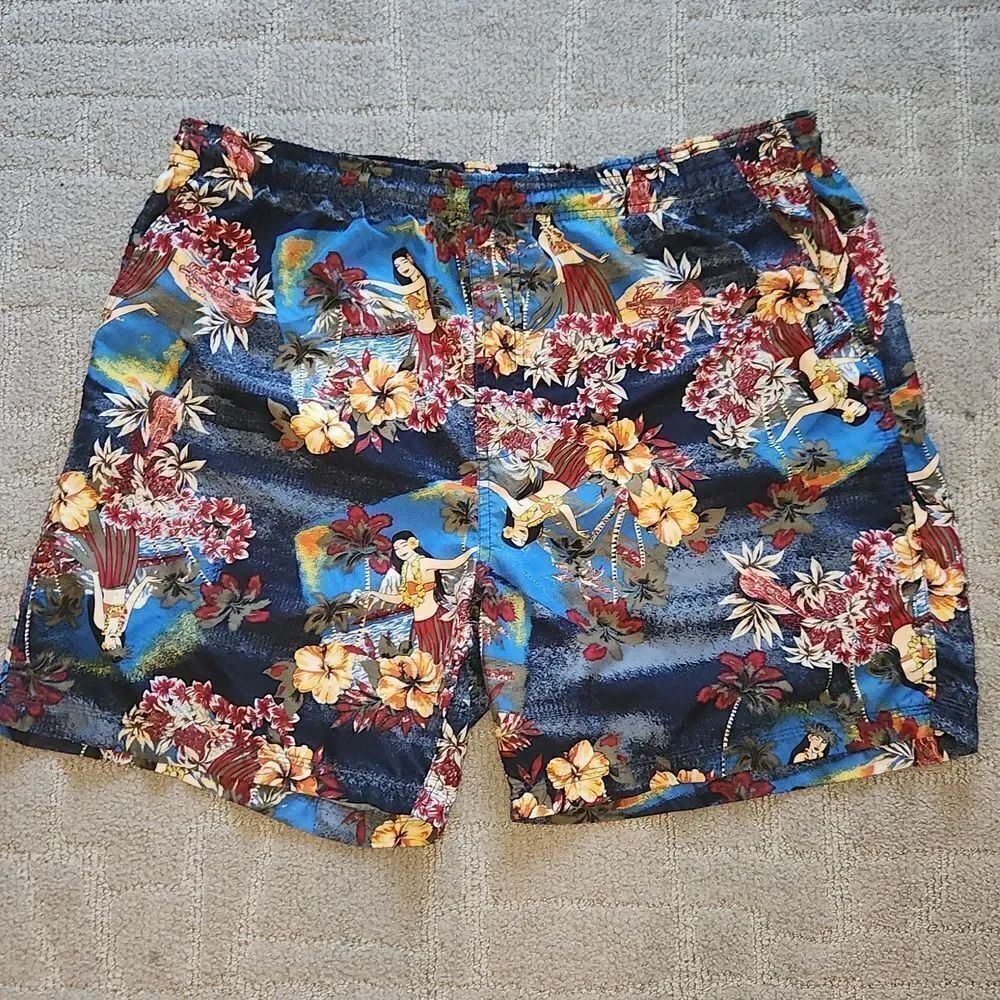 Awesome Faded Glory Aloha Hawaiian Hula  Swim Short L